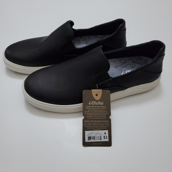 New OLUKAI LAE'AHI 'ILI Black Lava Slip On Sneakers  Leather - Picture 7 of 9